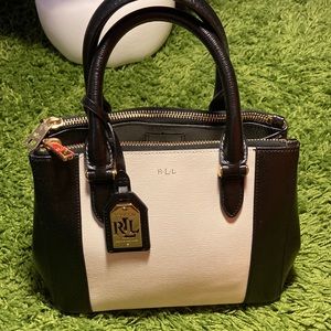 RLL Lauren Ralph Lauren mini handbag leather colorblock white&black